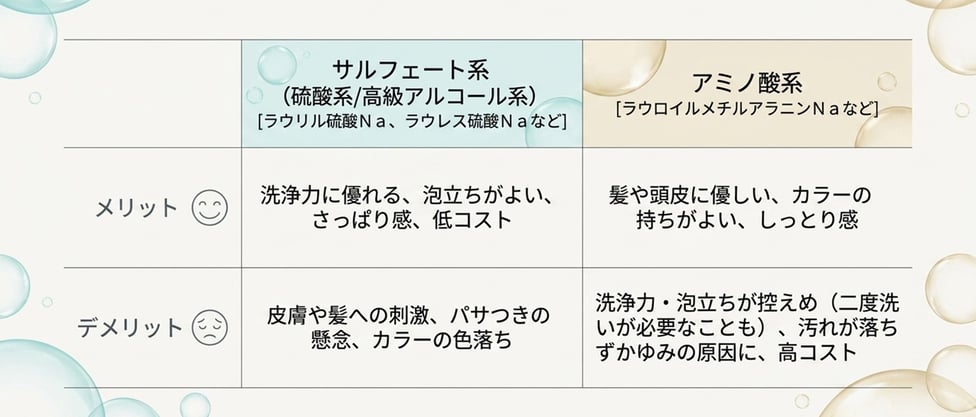 サルフェートとアミノ酸系の表