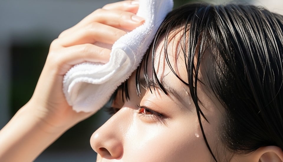 汗を拭く女性
