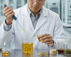 毛髪化学の研究員がラボで研究している様子